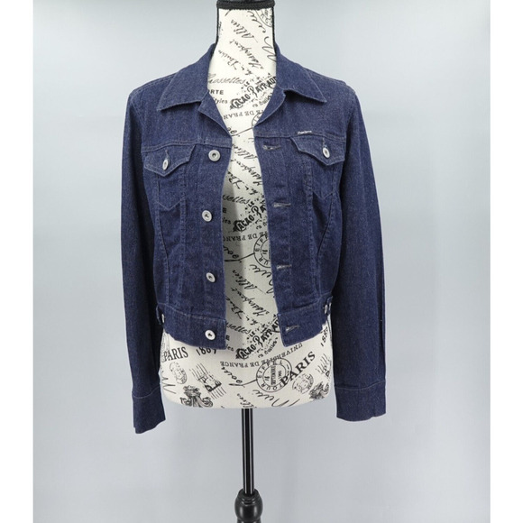 Y2K Pepe Jeans London Cropped Jacket Womens Medium Blue Metallic Thread Sparkle - Picture 2 of 14